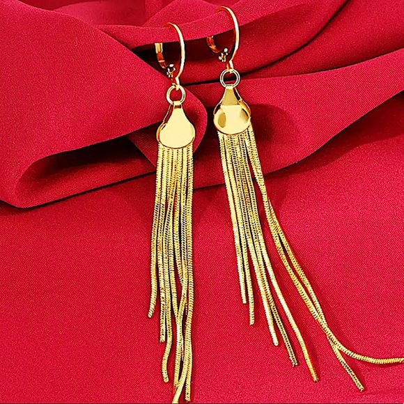 GOLD PLATED TASSEL EARRINGS - Picture 2 of 4